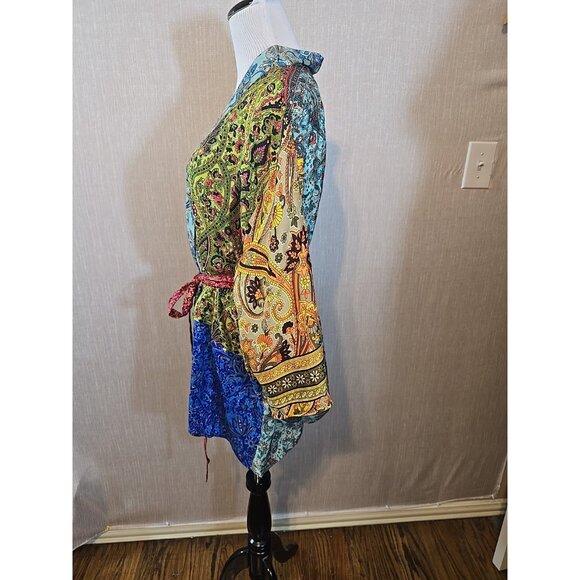 Patchwork print kimono Silk Blend Tie short length  size S - Size XL New - Picture 5 of 16